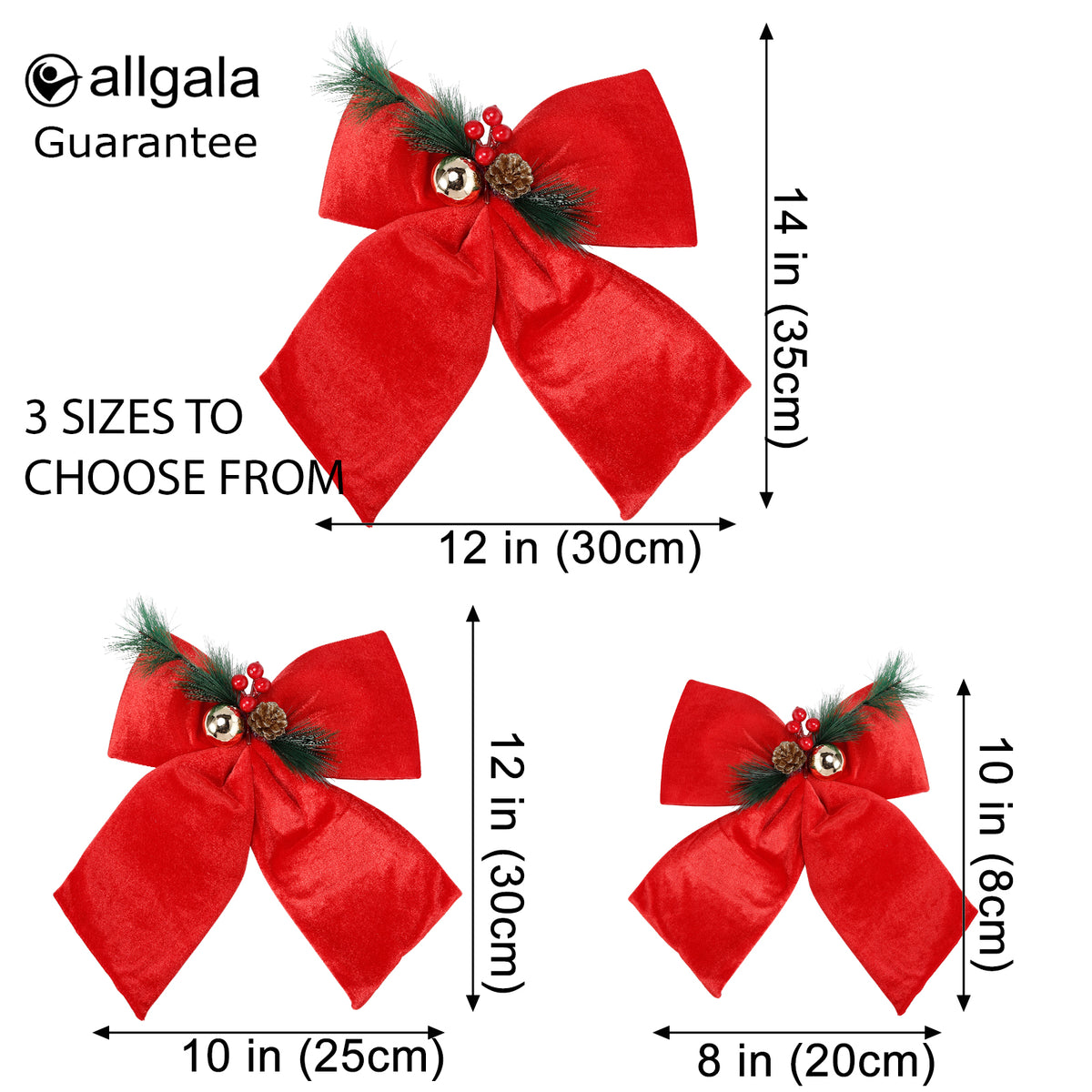 Allgala Red Velvet Christmas Bows – 6 Pack