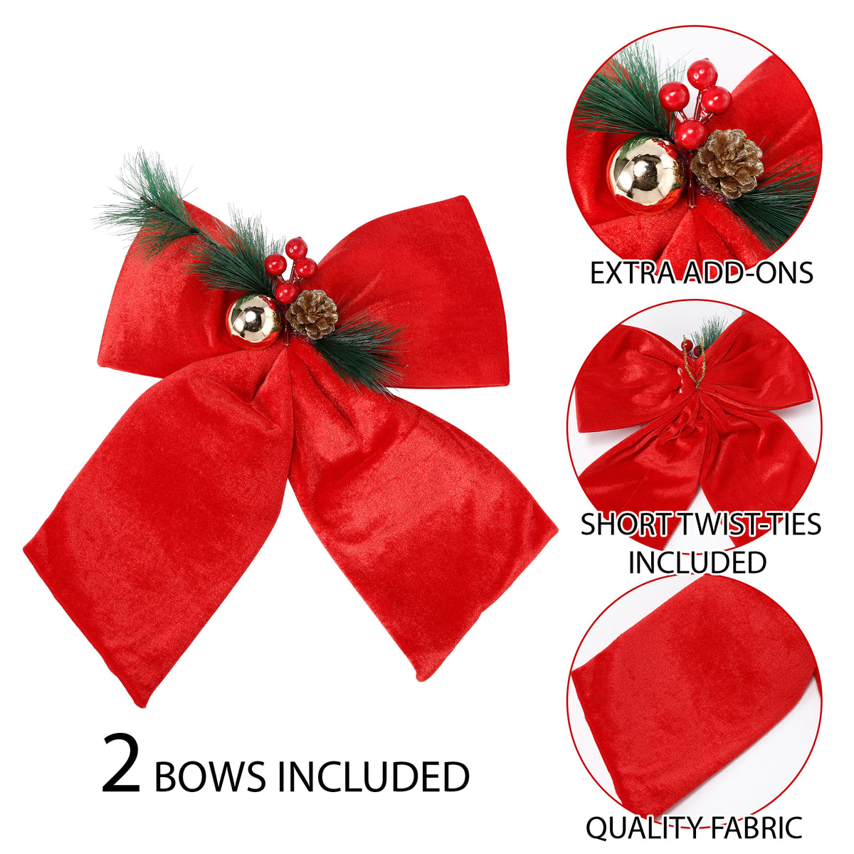 Allgala Red Velvet Christmas Bows – 6 Pack