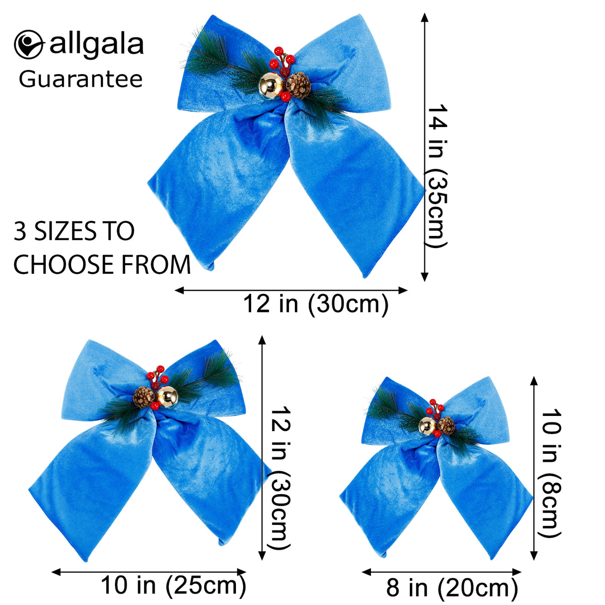 Allgala Blue Velvet Christmas Bows – 6 Pack