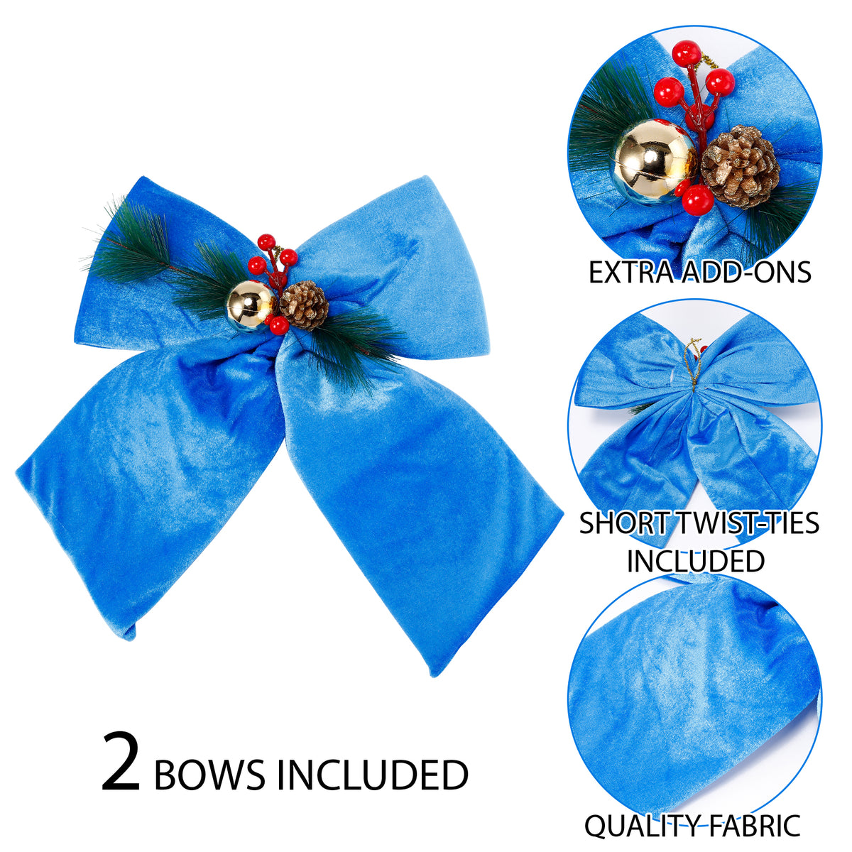 Allgala Blue Velvet Christmas Bows – 6 Pack