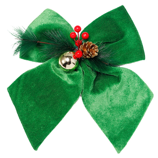 Allgala Green Velvet Christmas Bows – 6 Pack
