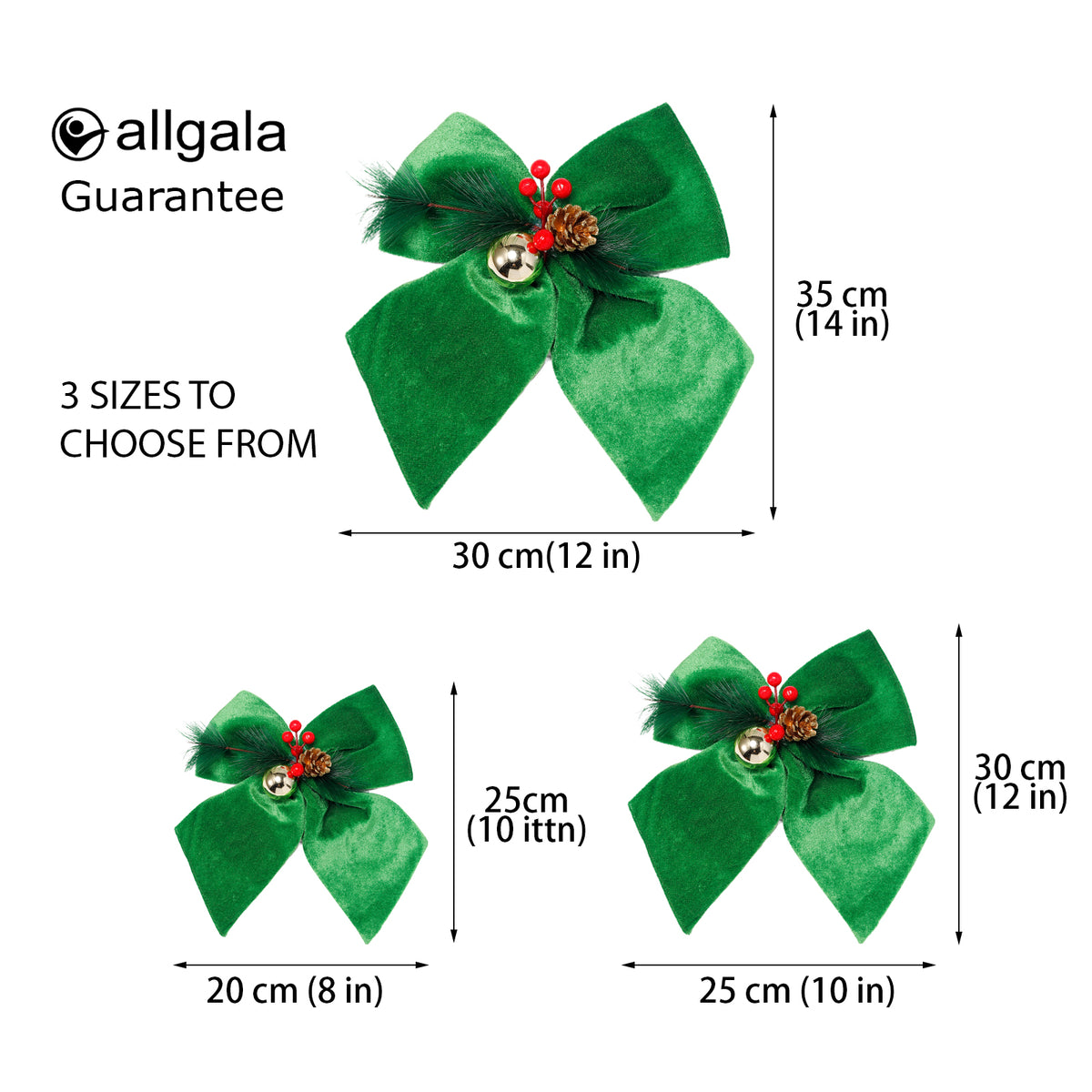 Allgala Green Velvet Christmas Bows – 6 Pack