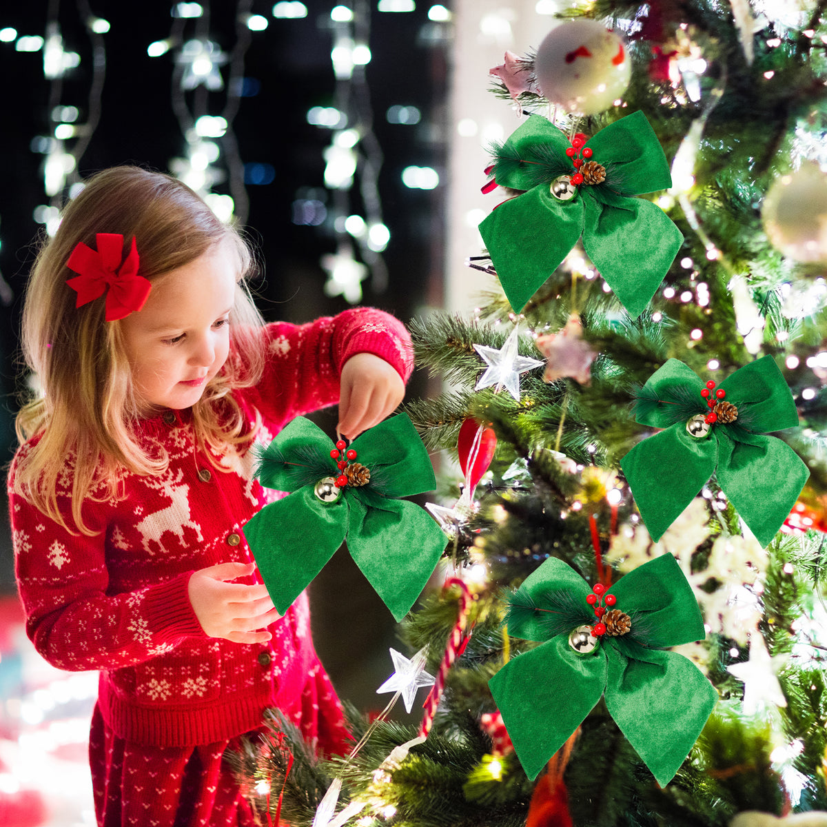 Allgala Green Velvet Christmas Bows – 6 Pack