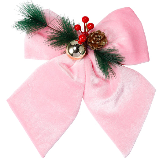 Allgala Pink Velvet Christmas Bows – 6 Pack