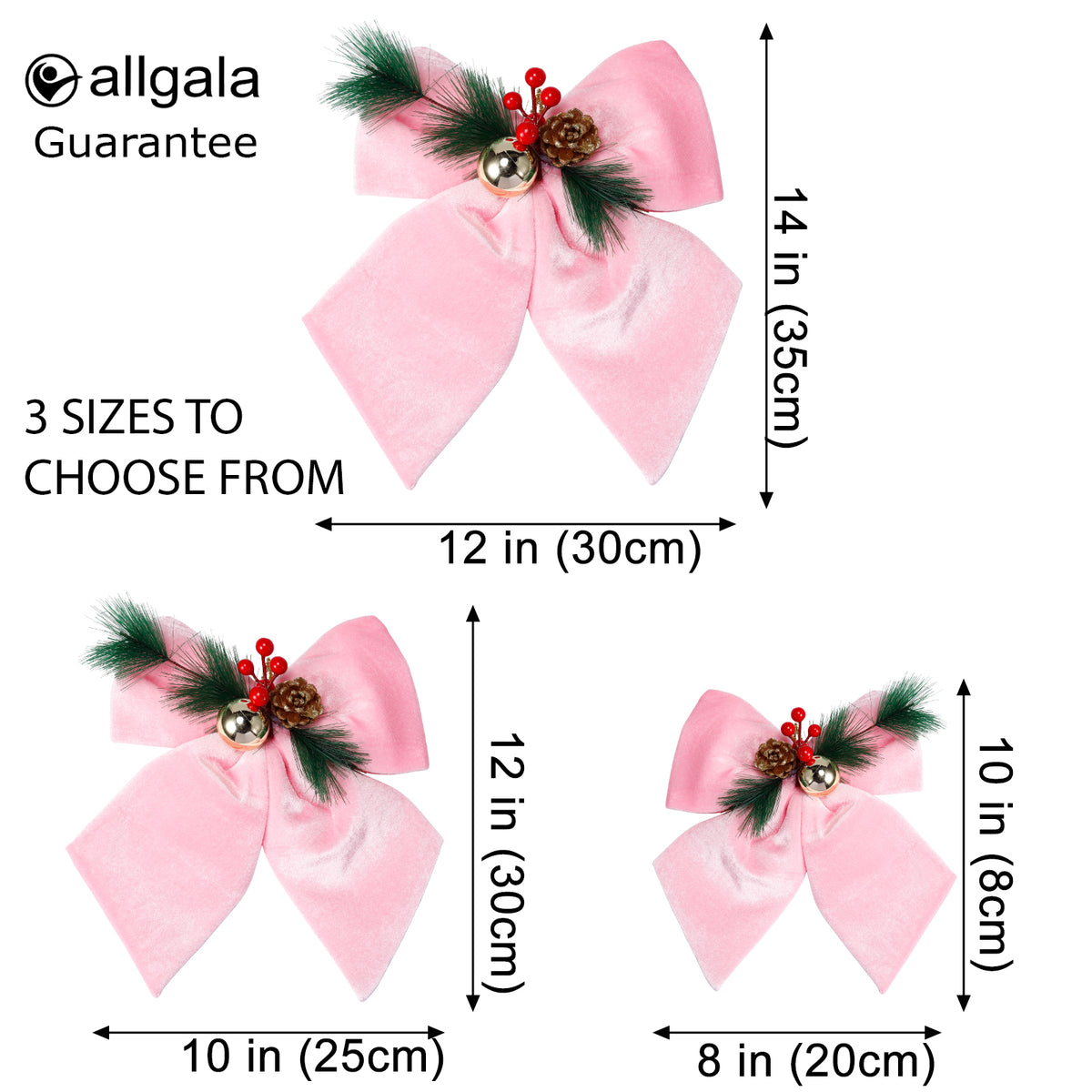 Allgala Pink Velvet Christmas Bows – 6 Pack