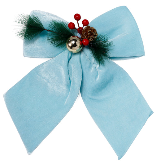 Allgala Light Blue Velvet Christmas Bows – 6 Pack