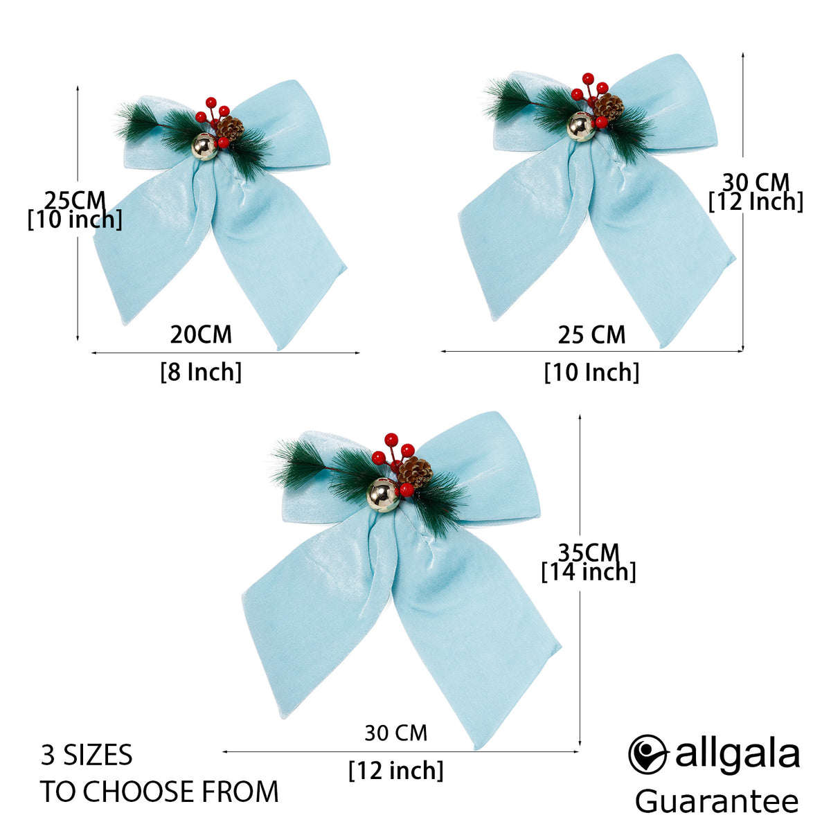 Allgala Light Blue Velvet Christmas Bows – 6 Pack