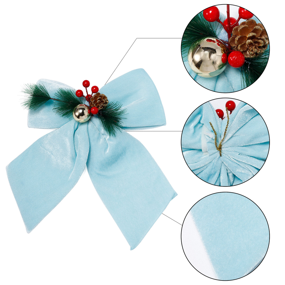 Allgala Light Blue Velvet Christmas Bows – 6 Pack