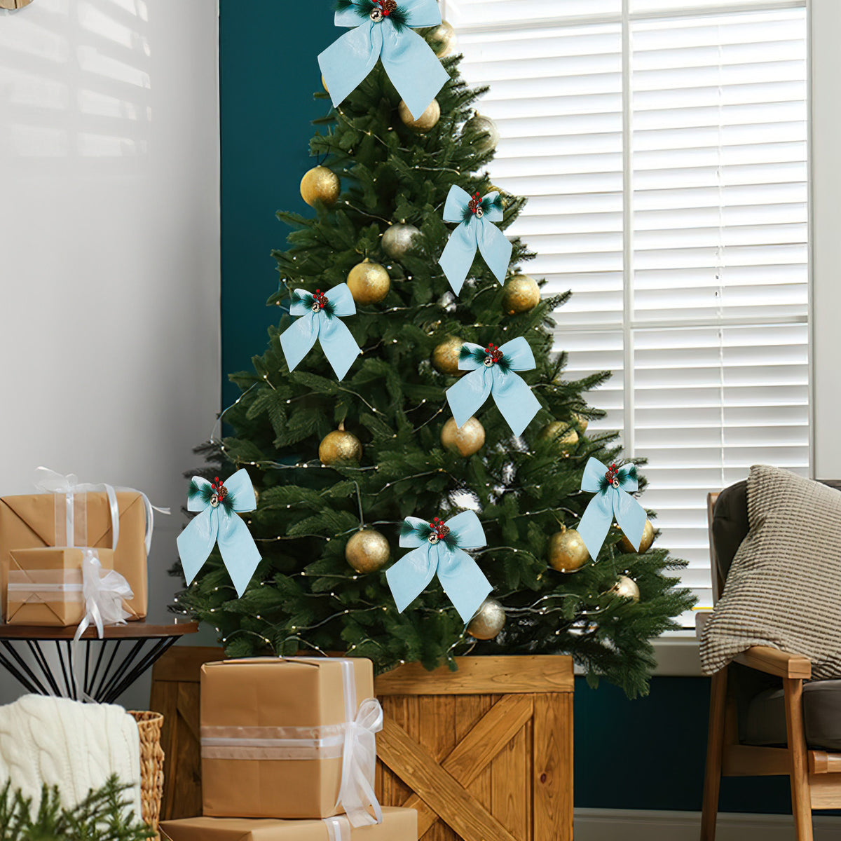 Allgala Light Blue Velvet Christmas Bows – 6 Pack