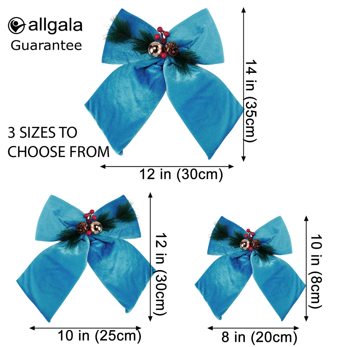 Allgala Turquoise Velvet Christmas Bows – 6 Pack