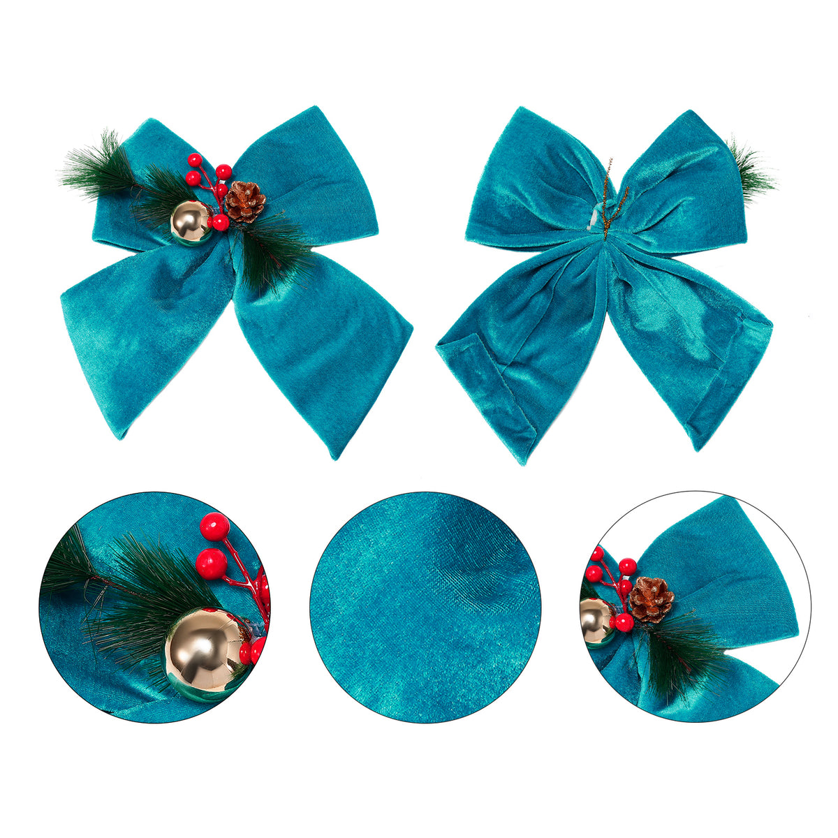 Allgala Turquoise Velvet Christmas Bows – 6 Pack