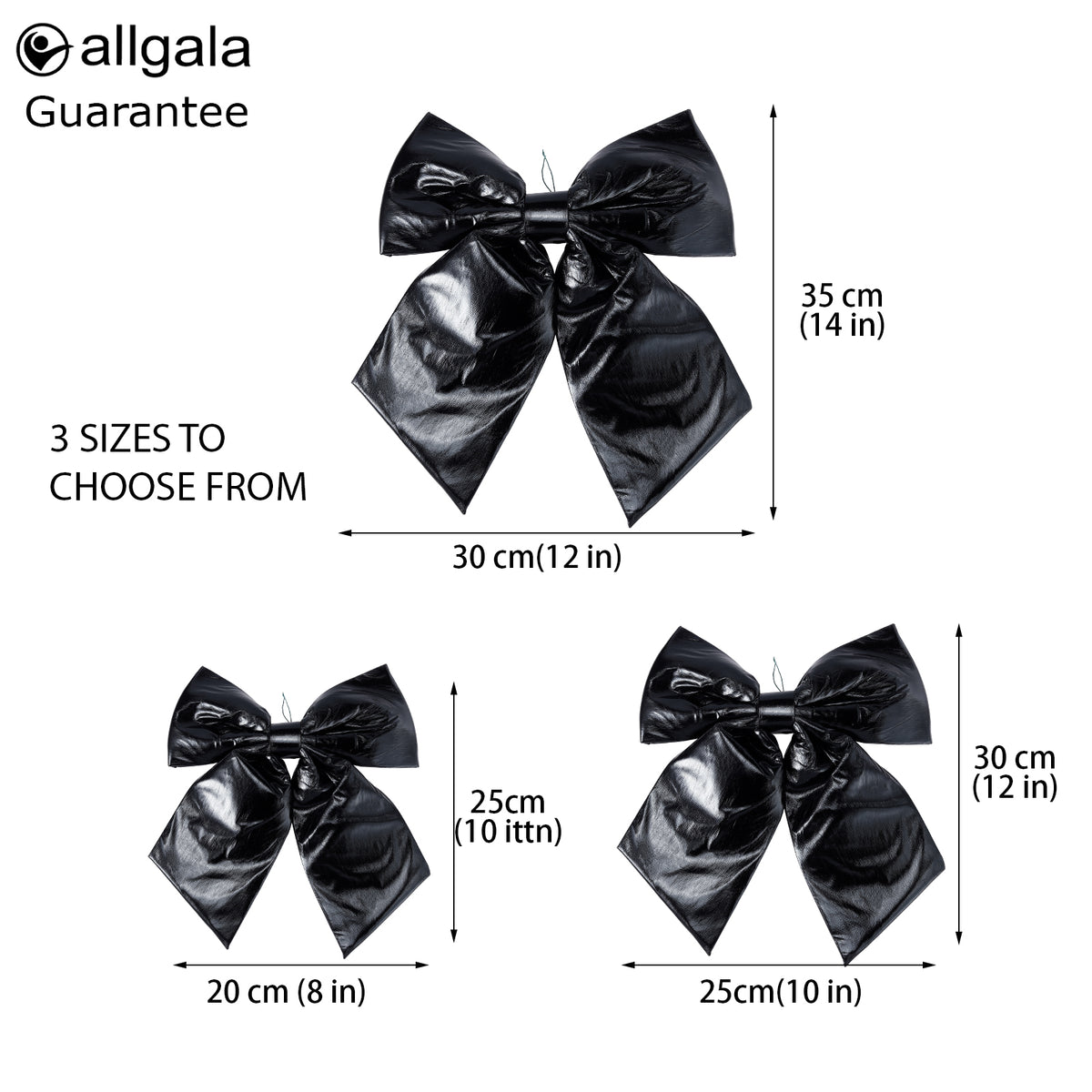 Allgala Black Metallic Foil Christmas Bows – 6 Pack