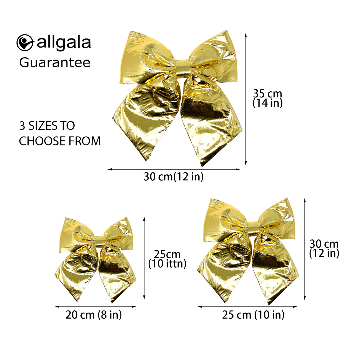 Allgala Gold Metallic Foil Christmas Bows – 6 Pack
