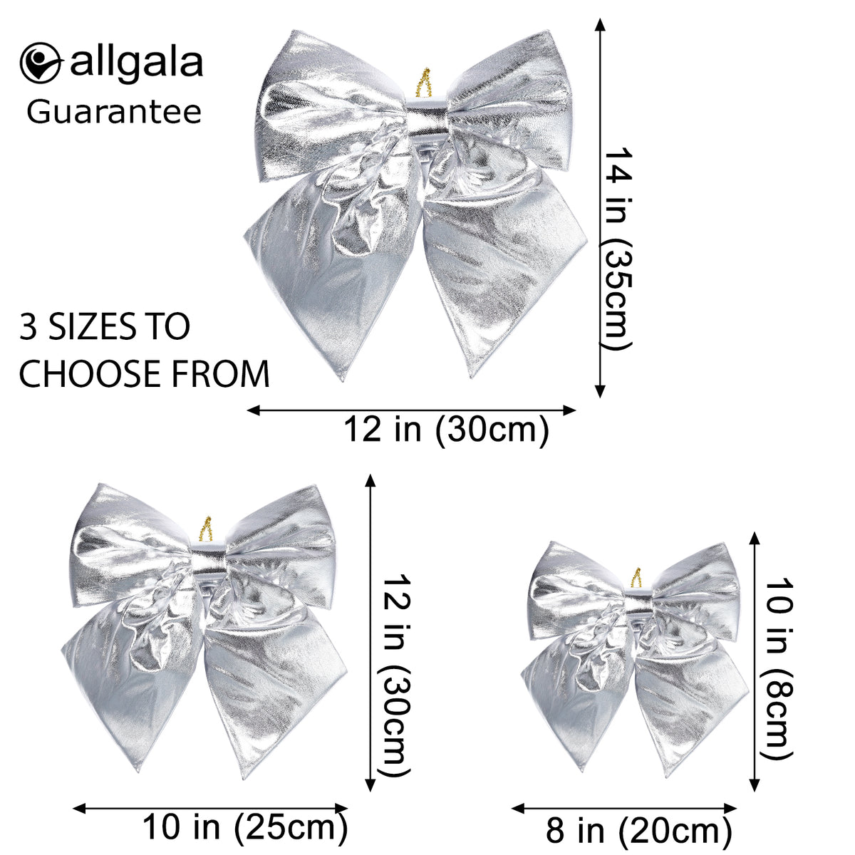 Allgala Silver Metallic Foil Christmas Bows – 6 Pack
