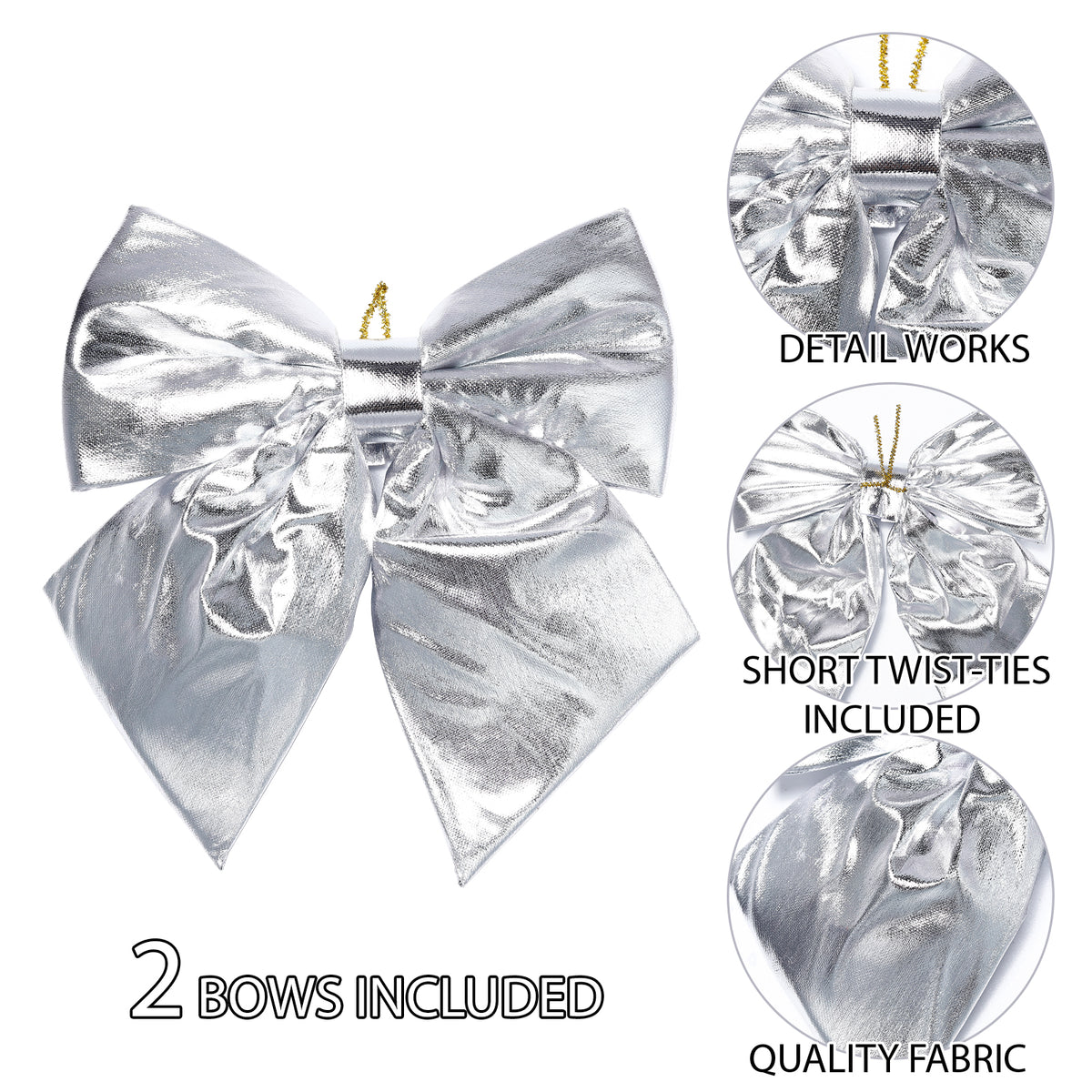 Allgala Silver Metallic Foil Christmas Bows – 6 Pack