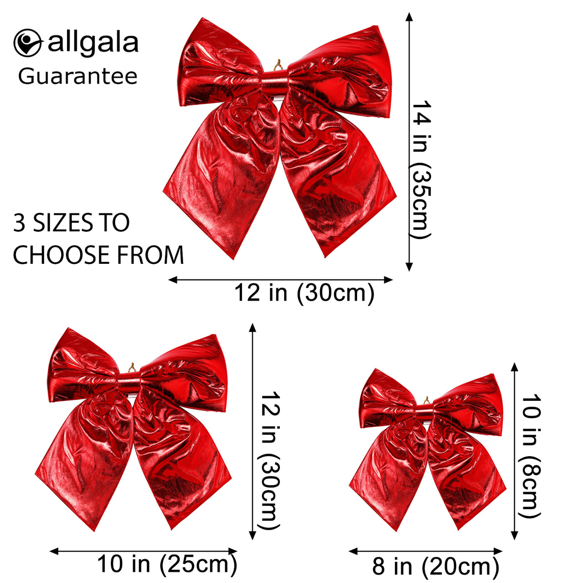 Allgala Red Metallic Foil Christmas Bows – 6 Pack