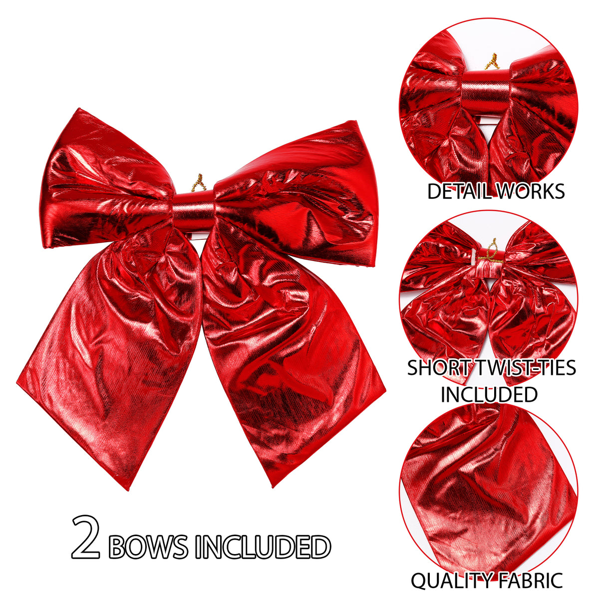 Allgala Red Metallic Foil Christmas Bows – 6 Pack