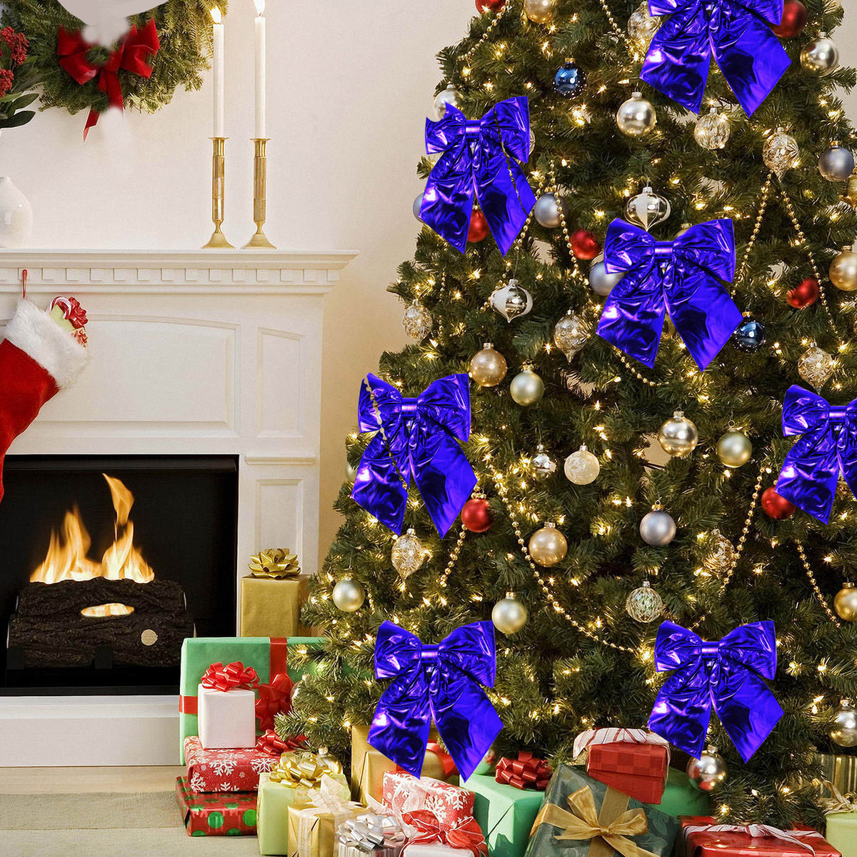 Allgala Royal Blue Metallic Foil Christmas Bows – 6 Pack