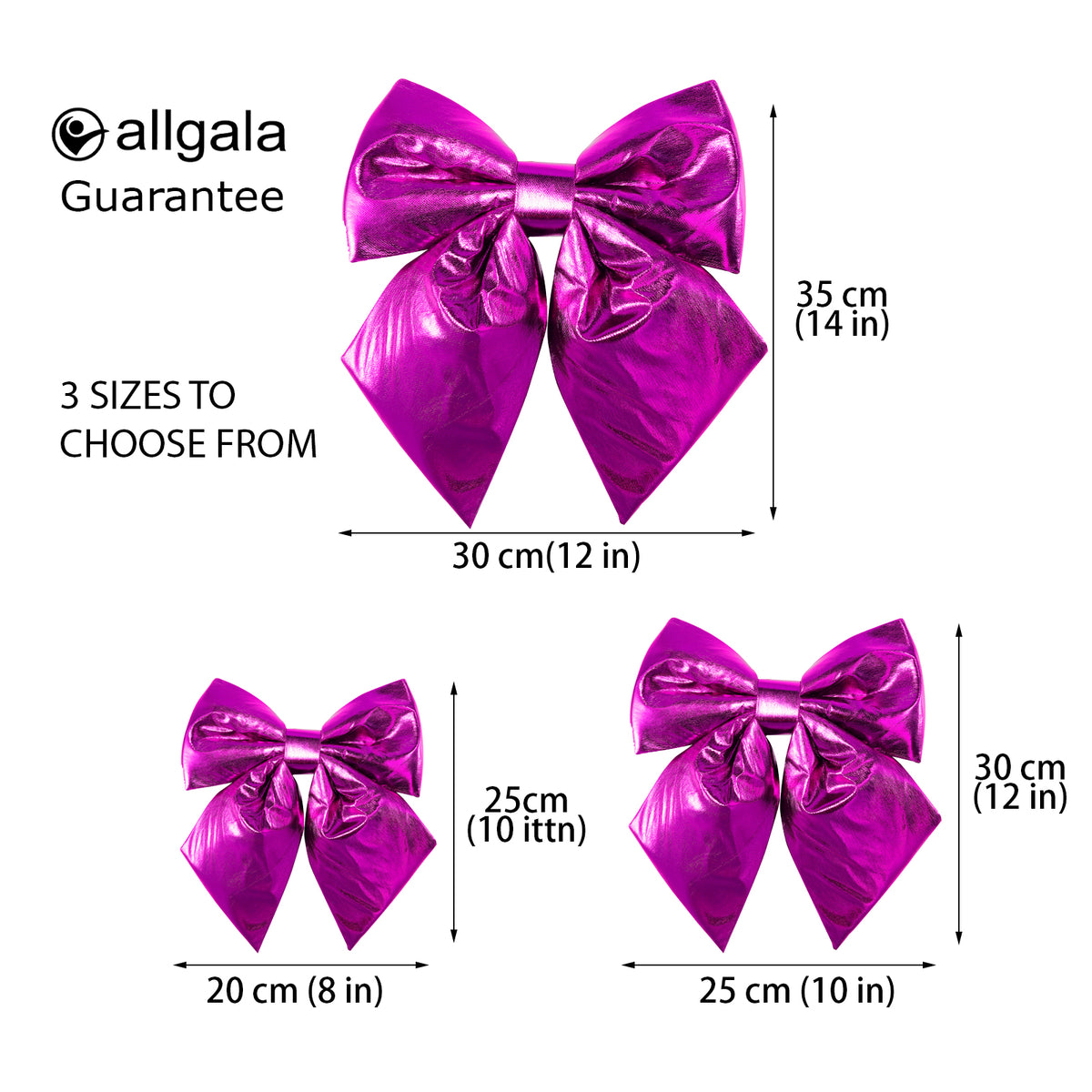 Allgala Magenta Metallic Foil Christmas Bows – 6 Pack