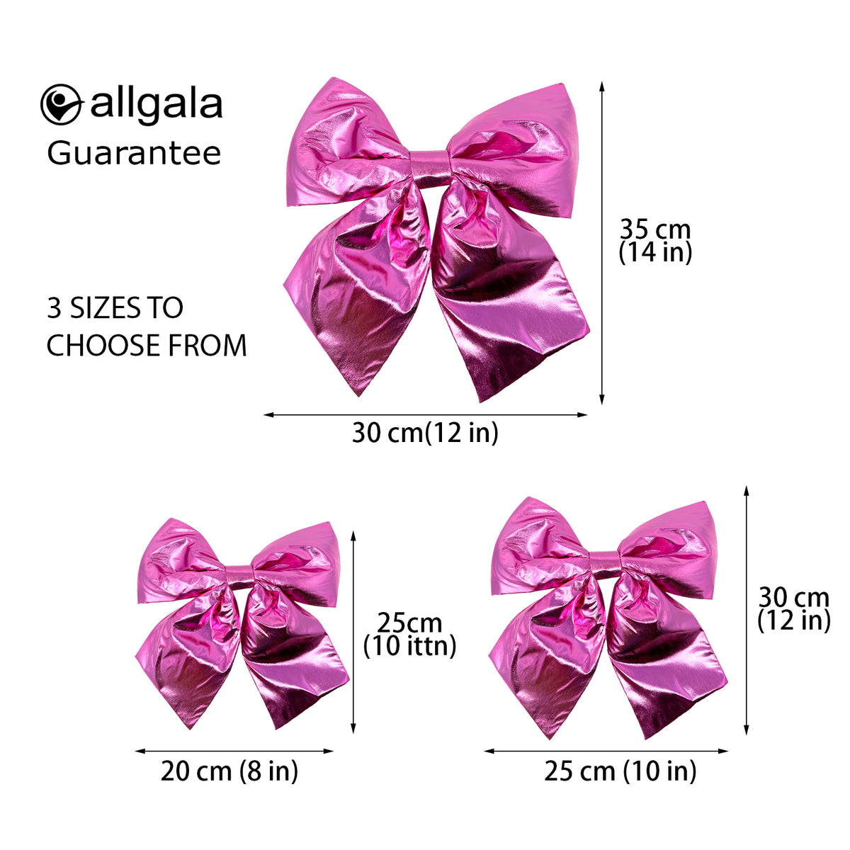 Allgala Pink Metallic Foil Christmas Bows – 6 Pack