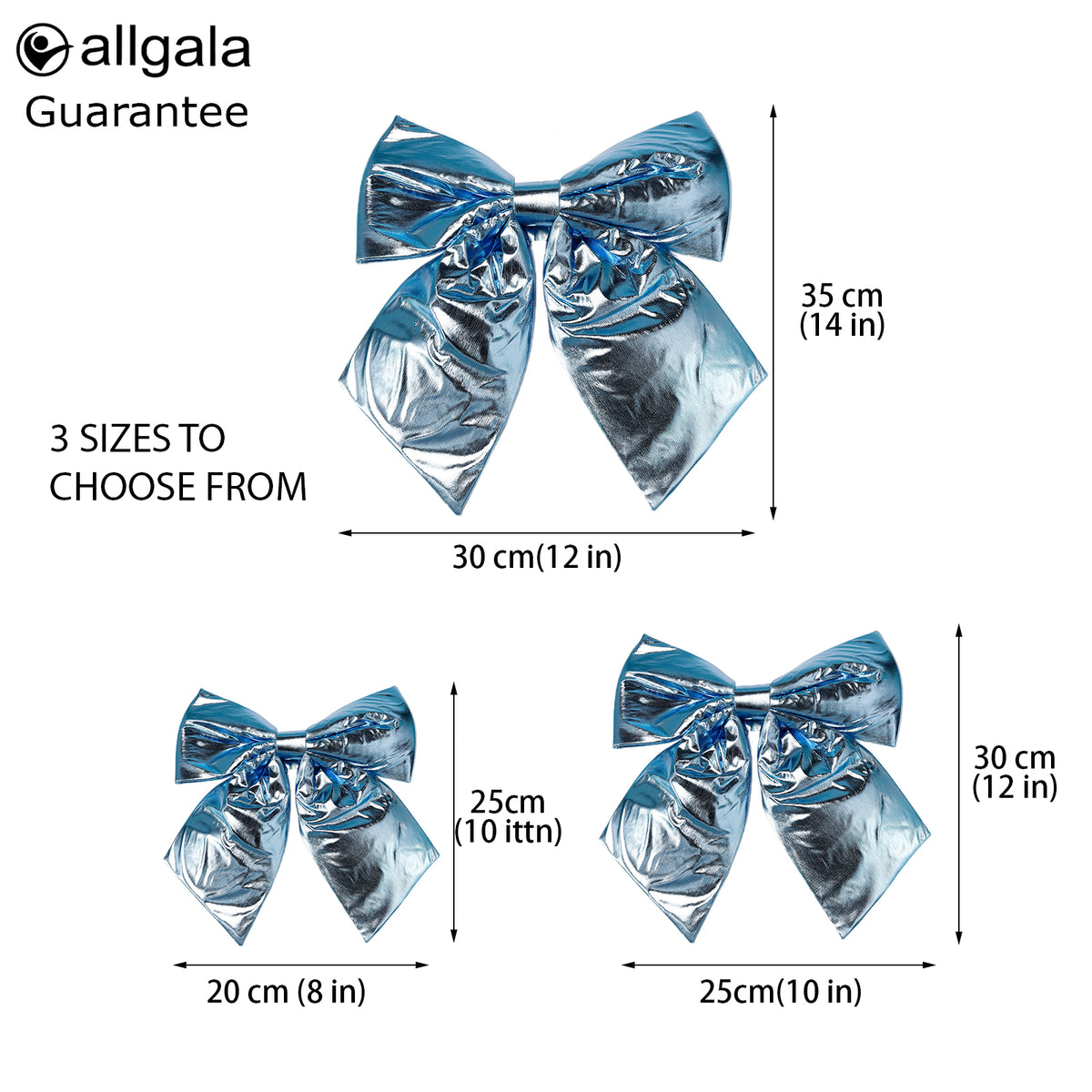 Allgala Light Blue Metallic Foil Christmas Bows – 6 Pack