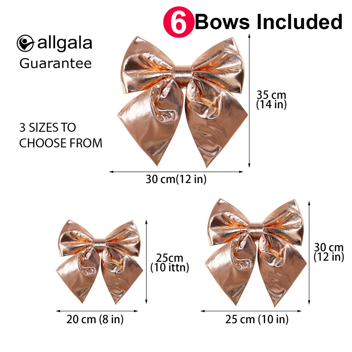Allgala Rose Gold Metallic Foil Christmas Bows – 6 Pack