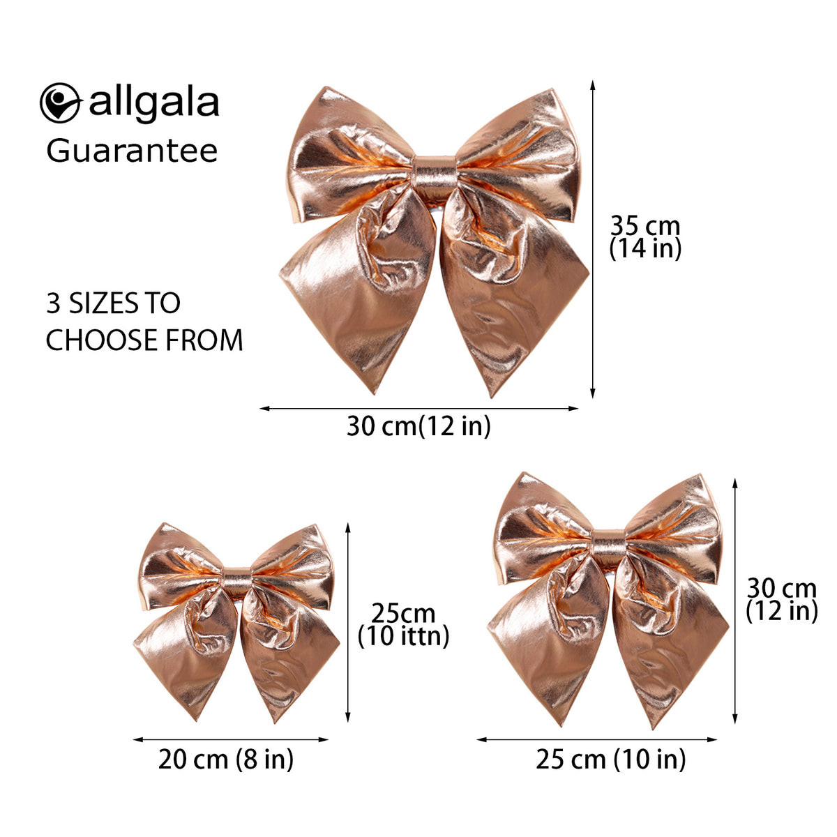 Allgala Rose Gold Metallic Foil Christmas Bows – 6 Pack