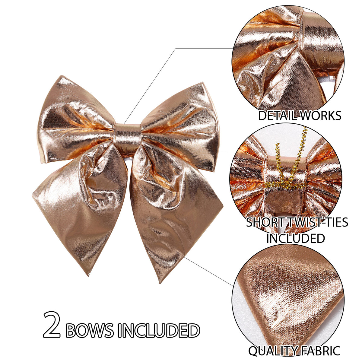 Allgala Rose Gold Metallic Foil Christmas Bows – 6 Pack