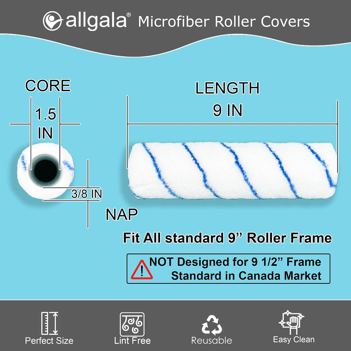 Allgala Paint Roller 9 Inch Shedless Microfiber Paint Roller Covers