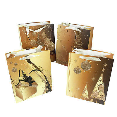 Allgala Gift Bags 12-PC Premium Christmas Gift Bags, 10" glitter
