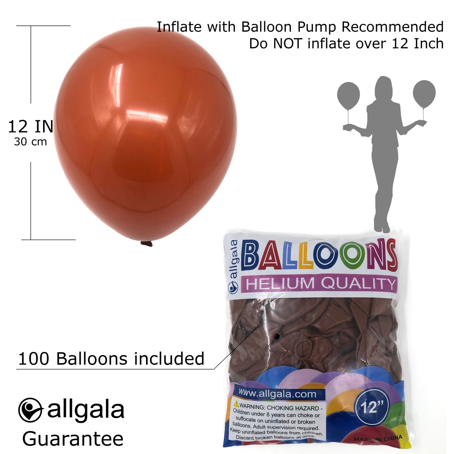 Allgala Balloons 12" 100 Count Helium Grade Premium Latex Balloons
