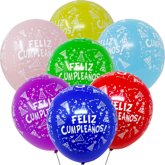 Allgala Balloons ""Feliz Cumpleaños"" 12" 100 Count Helium Grade Premium Printed Latex Balloons