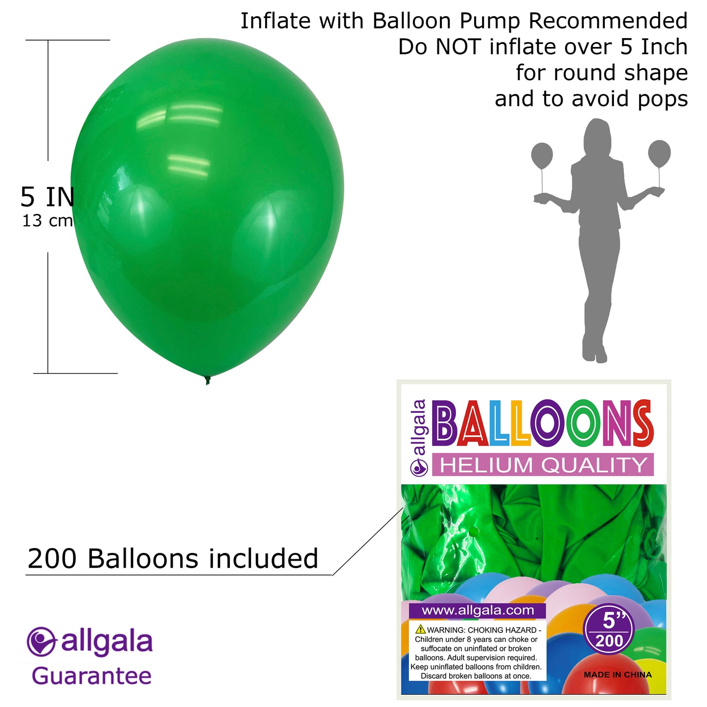 Allgala Balloons 5" 200 Count Helium Grade Premium Latex Balloons