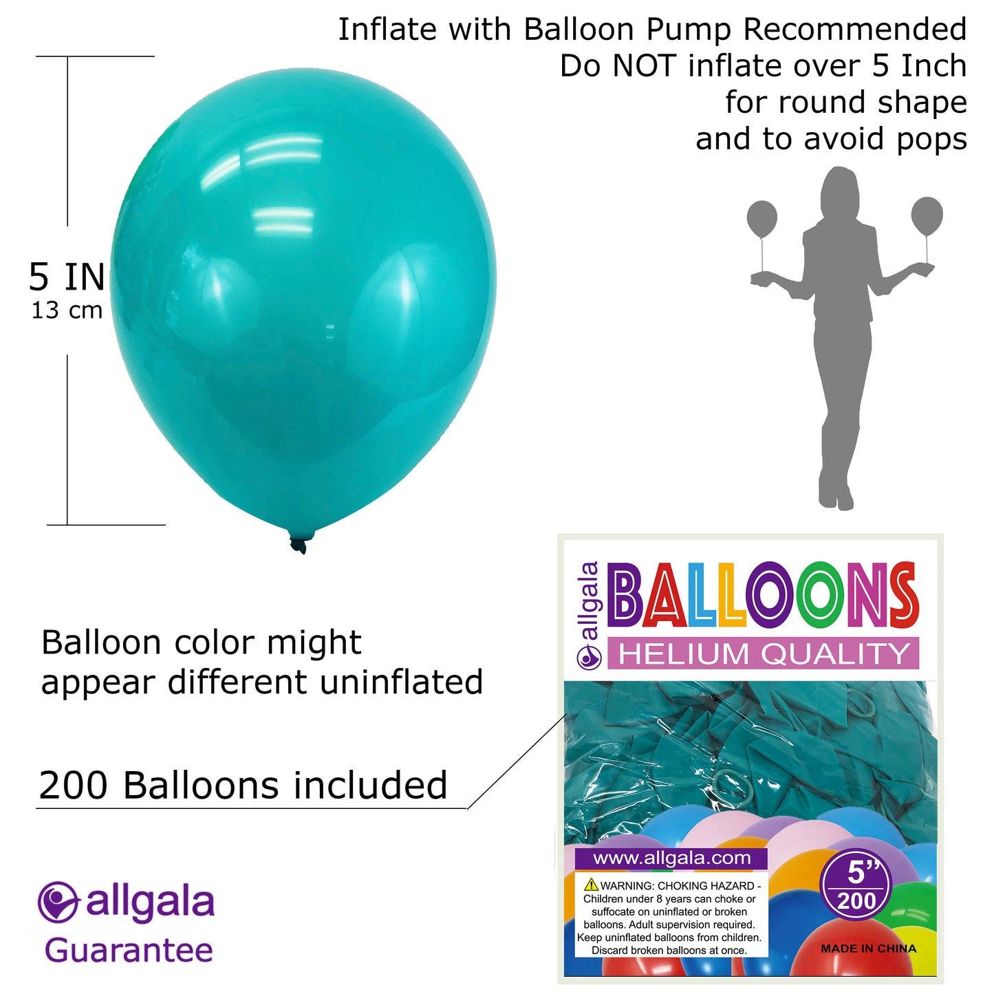 Allgala Balloons 5" 200 Count Helium Grade Premium Latex Balloons