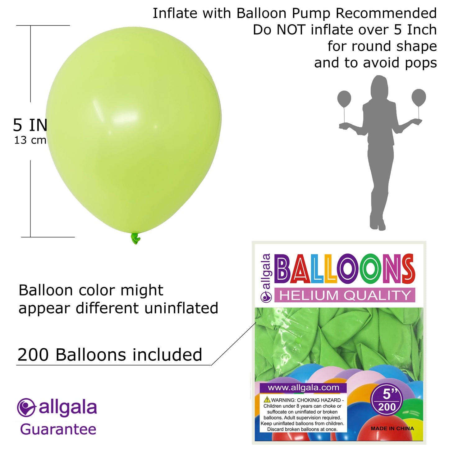 Allgala Balloons 5" 200 Count Helium Grade Premium Latex Balloons