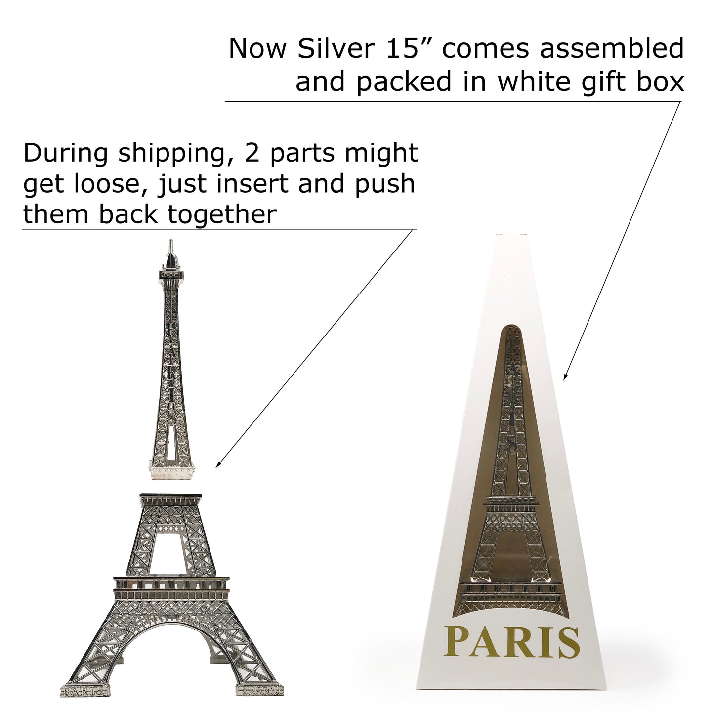 Allgala Eiffel Tower Statue 15 inch (38cm) Decor Alloy Metal