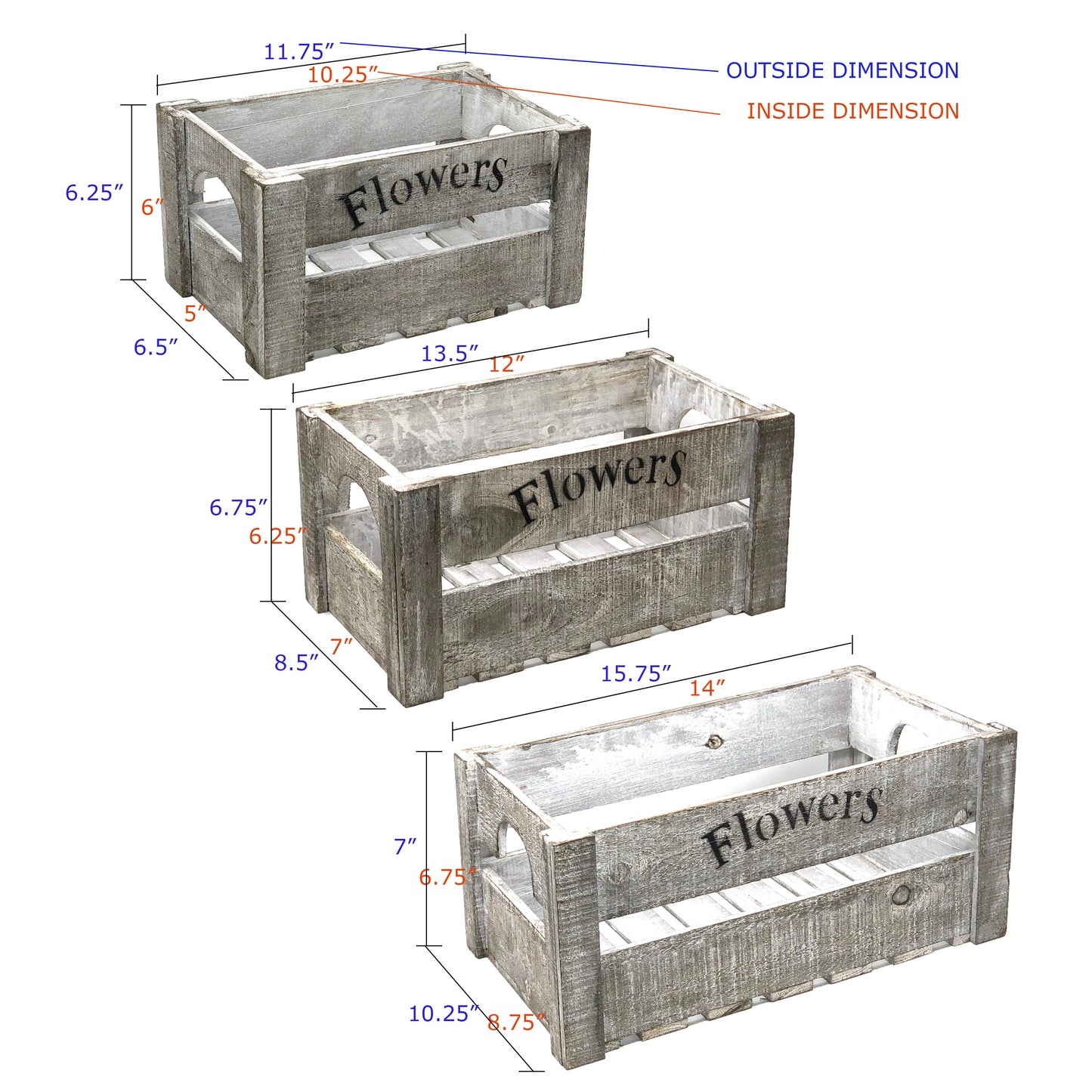 Allgala Planter Pot 3-PC Set Wooden Boxes Planter Trough for Flower/Storage/Display Boxes