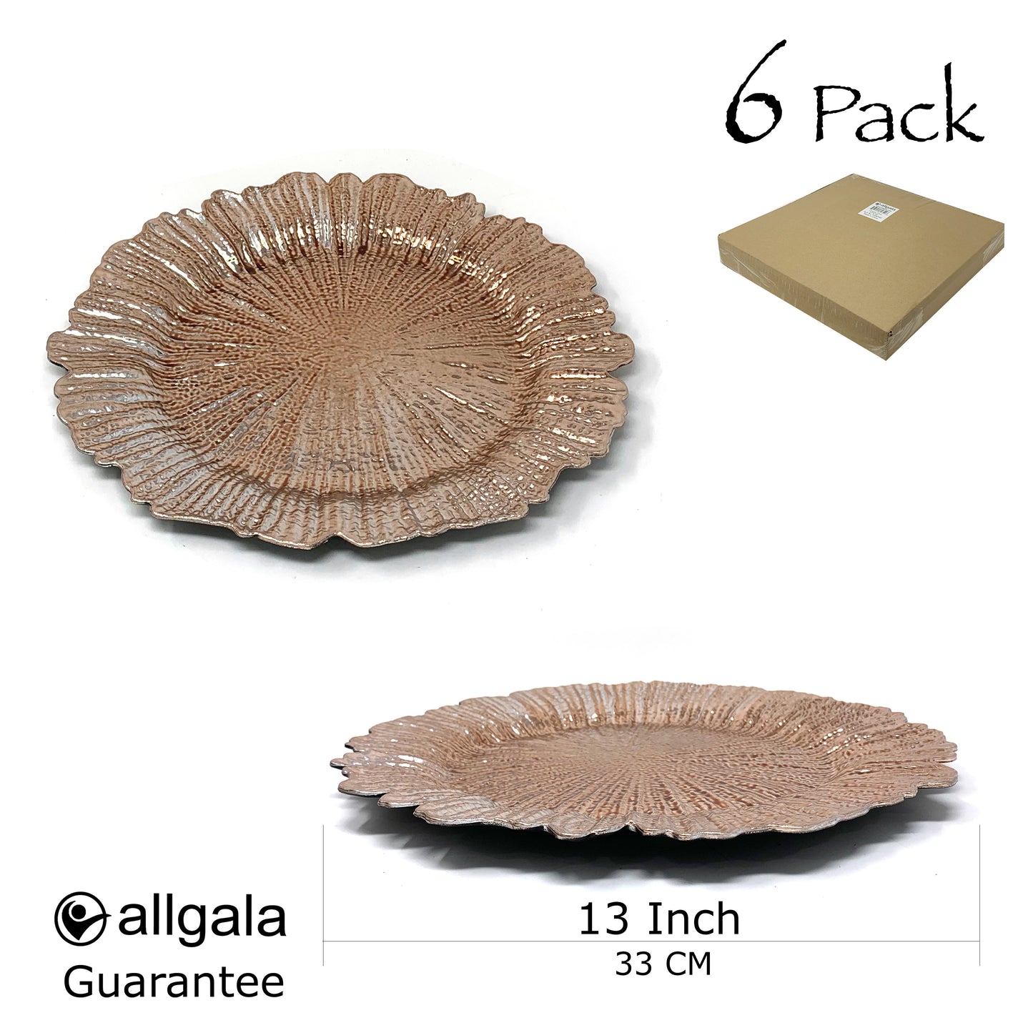 Allgala Charger Plates 13-Inch 6-Pack Heavy Quality Round Charger Plates-Reef