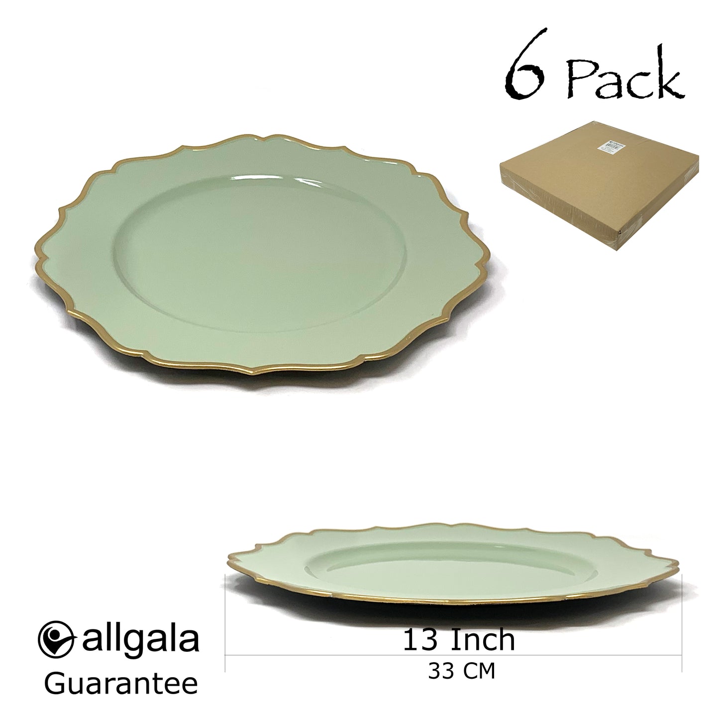 Allgala Charger Plates 13-Inch 6-Pack Heavy Quality Round Charger Plates-Floral