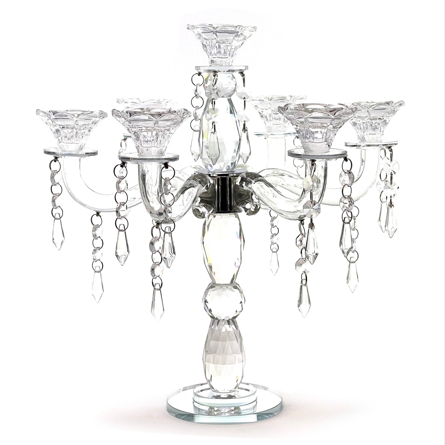 Allgala Candle Holder 7-Arm K9 Glass Crystal Candelabra Taper Candlestick Candle Holder