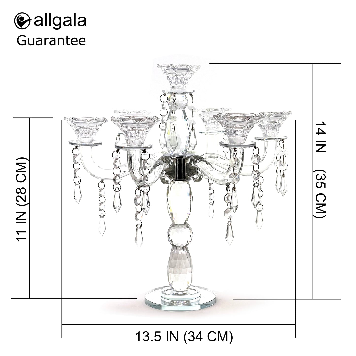 Allgala Candle Holder 7-Arm K9 Glass Crystal Candelabra Taper Candlestick Candle Holder