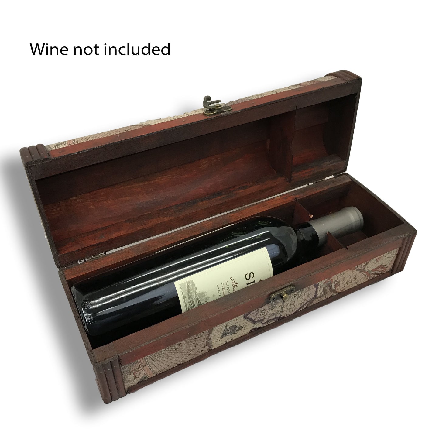 Allgala Wooden Wine Bottle Box with Antique Finish, Old Map