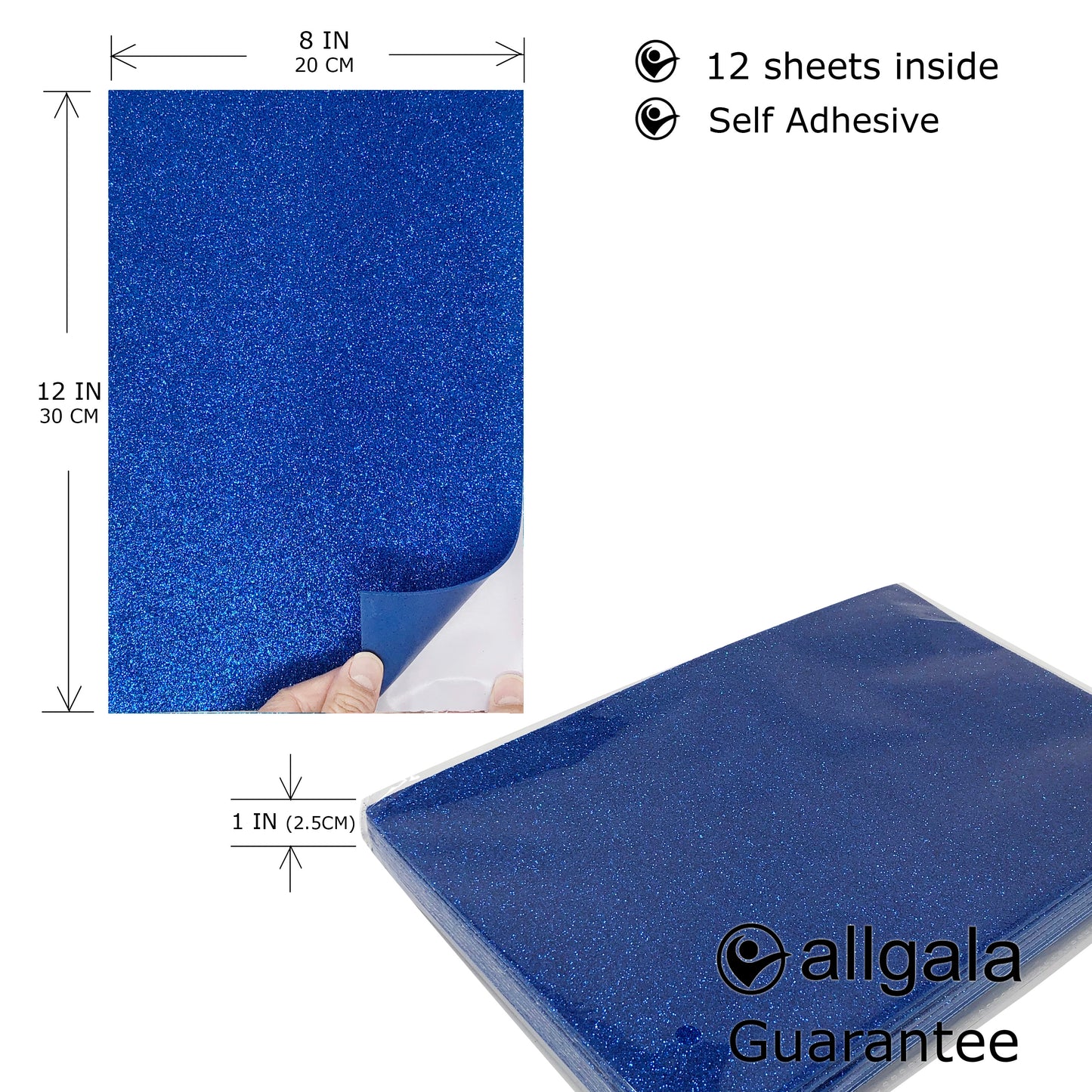 Allgala Foam Sheet Self Adhesive 12 Pack Glitter EVA Foam Paper 8" x 12" Sheets for Kids Art Project, Cosplay Costume, Arts and Crafts