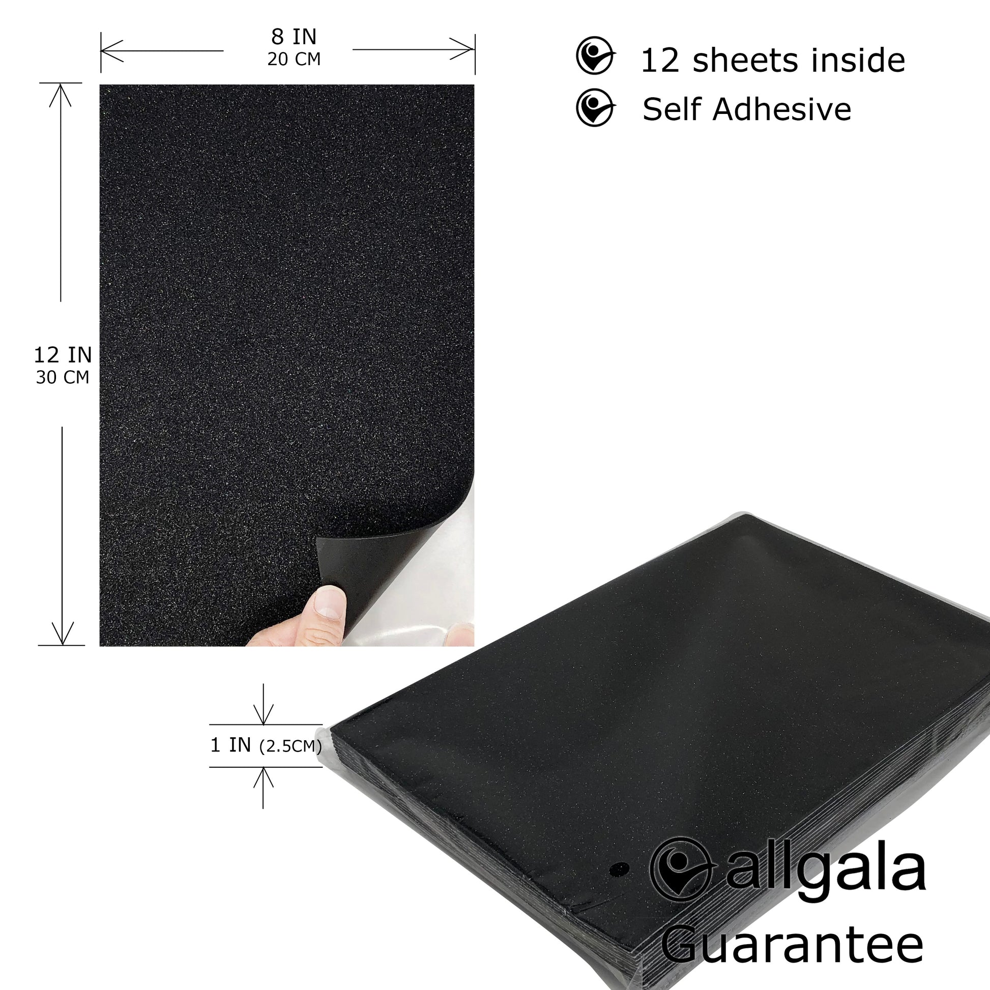 Self-Adhesive Glitter EVA Foam Sheet, 20-Inch x 27-1/2-Inch, 10-Piece, Black