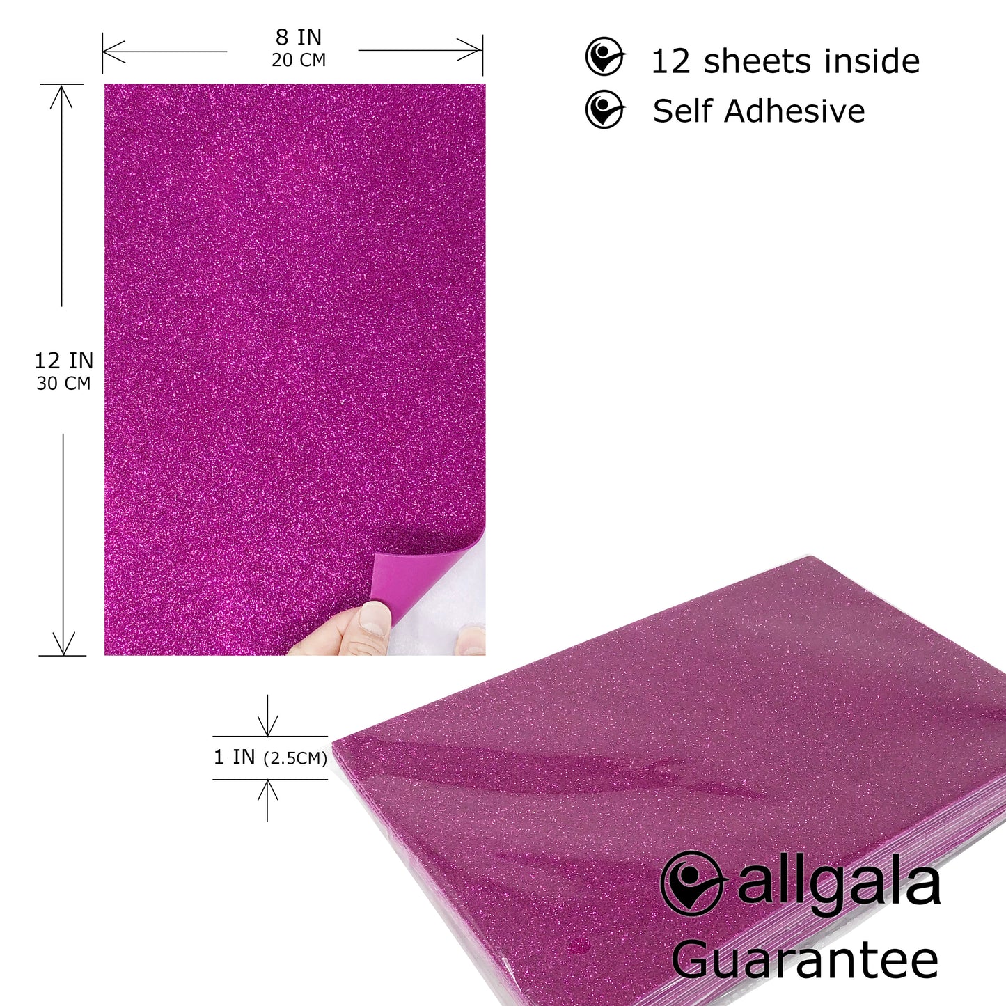 Glitter Sticky Foam, 9 x 12 inch, 6 Pack Assorted Colors