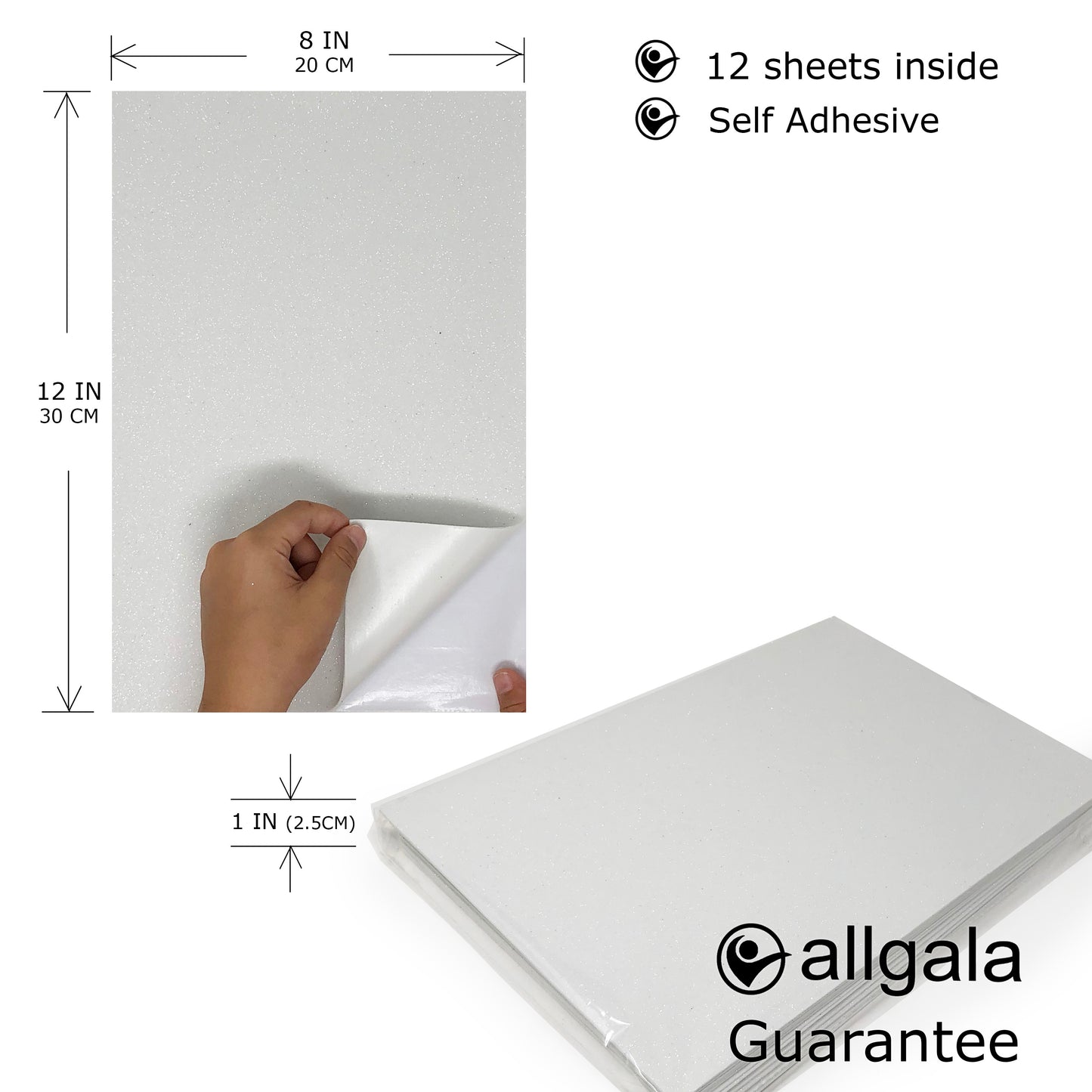 Allgala Foam Sheet Self Adhesive 12 Pack Glitter EVA Foam Paper 8" x 12" Sheets for Kids Art Project, Cosplay Costume, Arts and Crafts