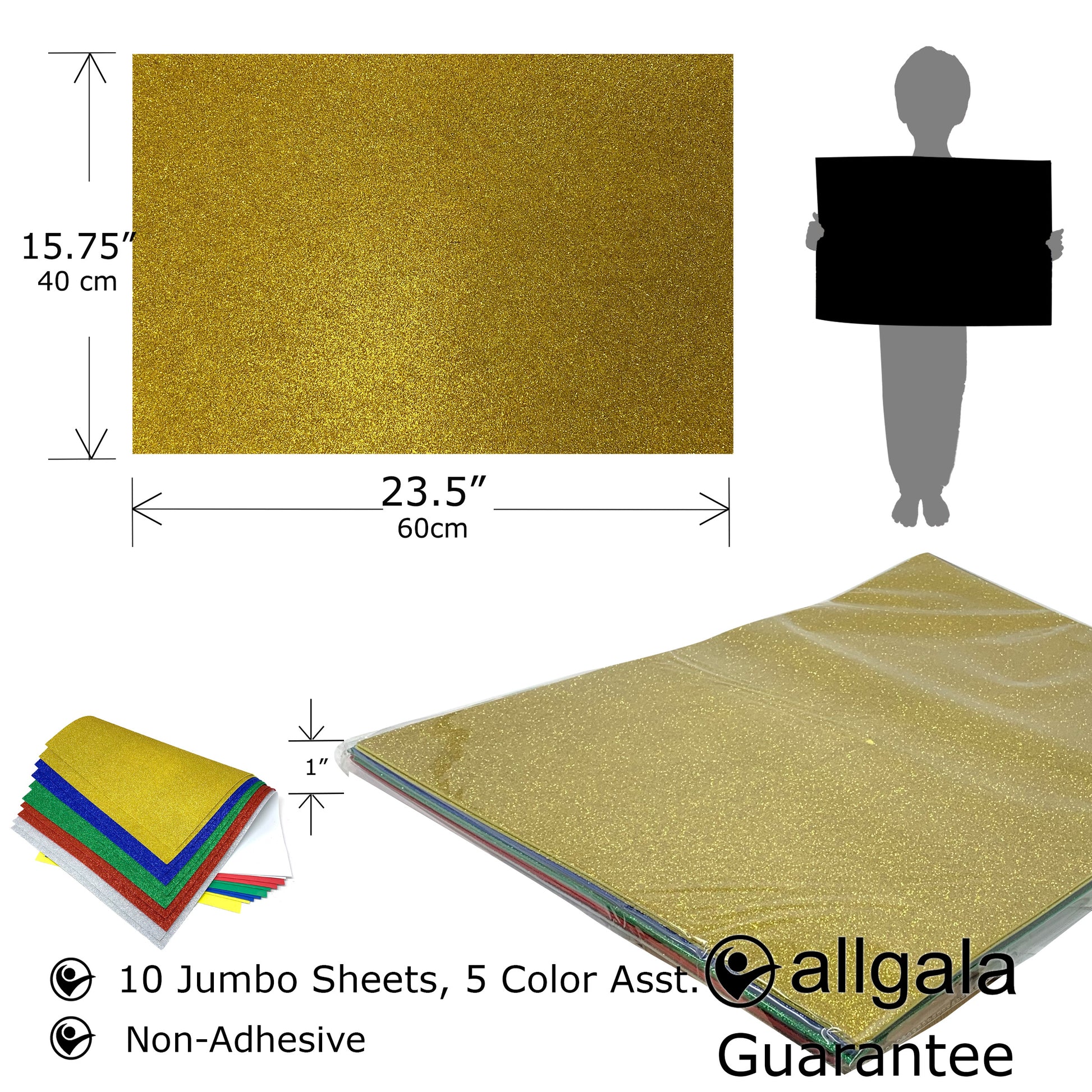Allgala Foam Sheet 12 Pack JumboL 16x24 Glitter EVA Foam Paper Sheet