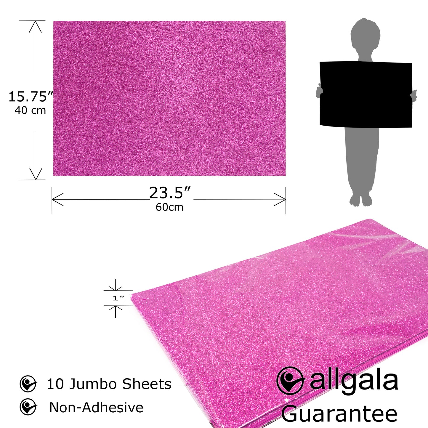 Allgala Foam Sheet 12 Pack JumboL 16"x24" Glitter EVA Foam Paper Sheets for Kids Art Project, Cosplay Costume, Arts and Crafts