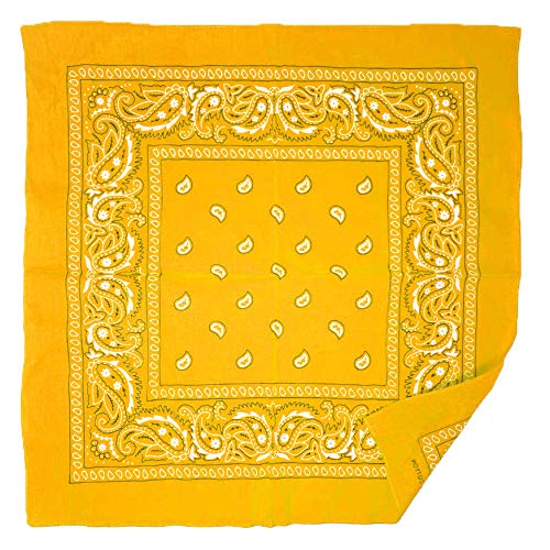 Allgala 12-pc 100% Cotton Bandanas, Paisley Pattern, Gold