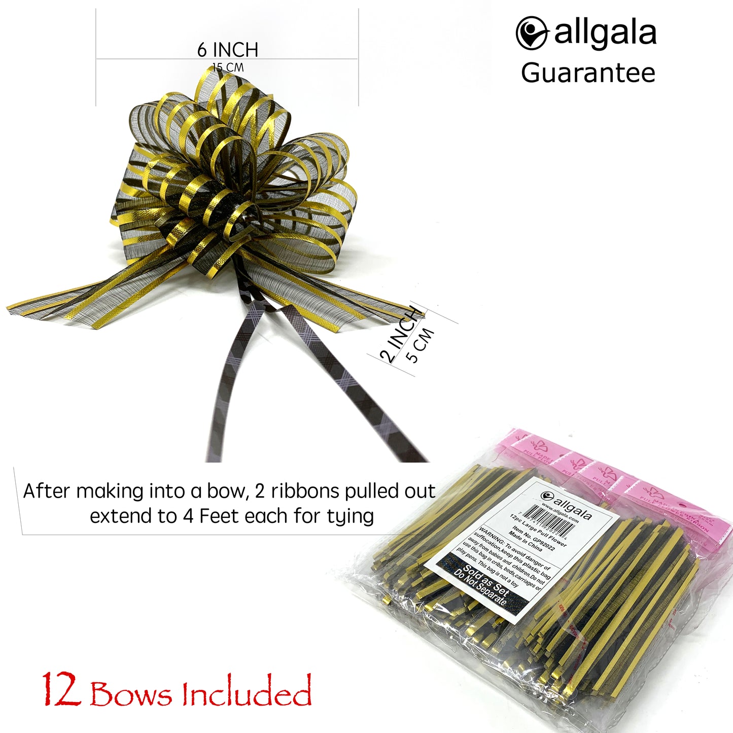 Allgala Pull Bows 12 Pack 6" Large Everyday Gift Wrap Wedding Deco Pull Flower Bows